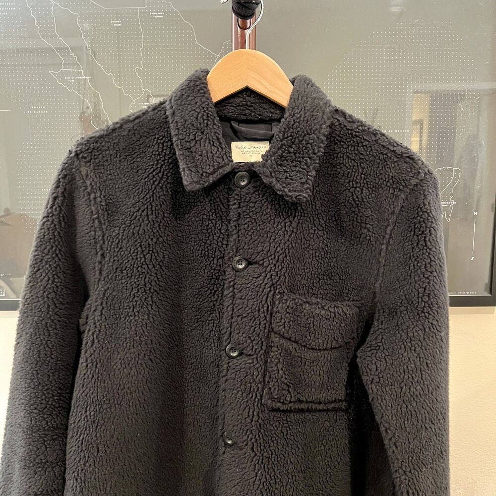 Nudie Jeans - Sten Recycled Fleece Teddy Jacket Small - Black View 4